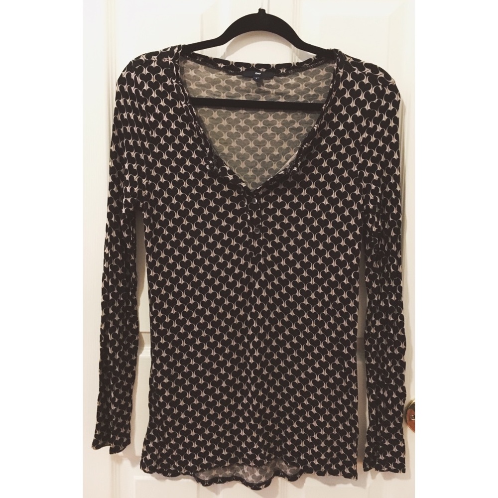 Gap Black & Pale Pink Patterned Henley Top